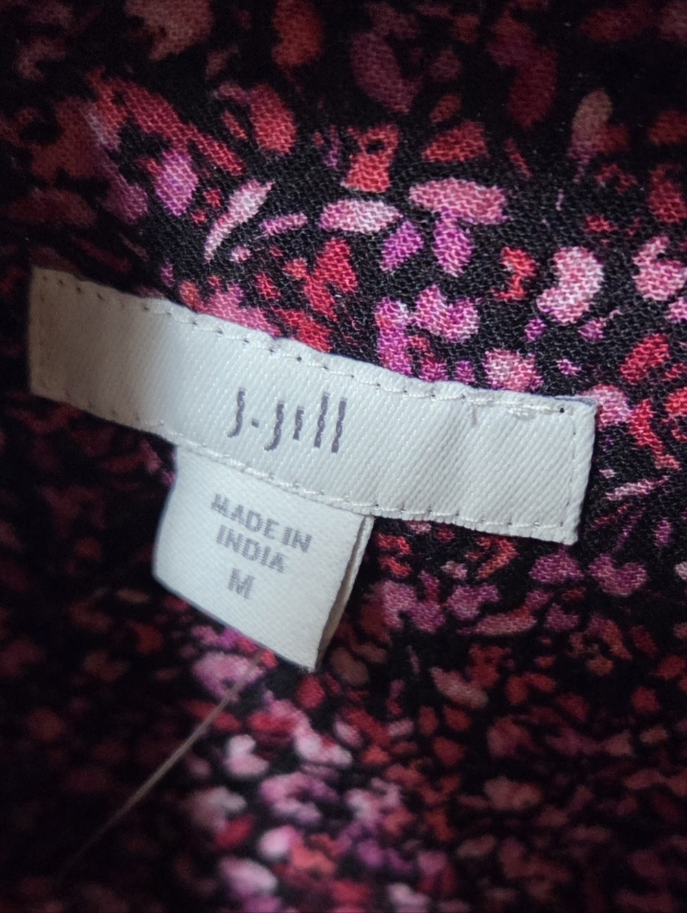 J. Jill Floral Velvet Trim Babydoll Flounce Hem Dress Pink Red Size Medium New! - Picture 6 of 9